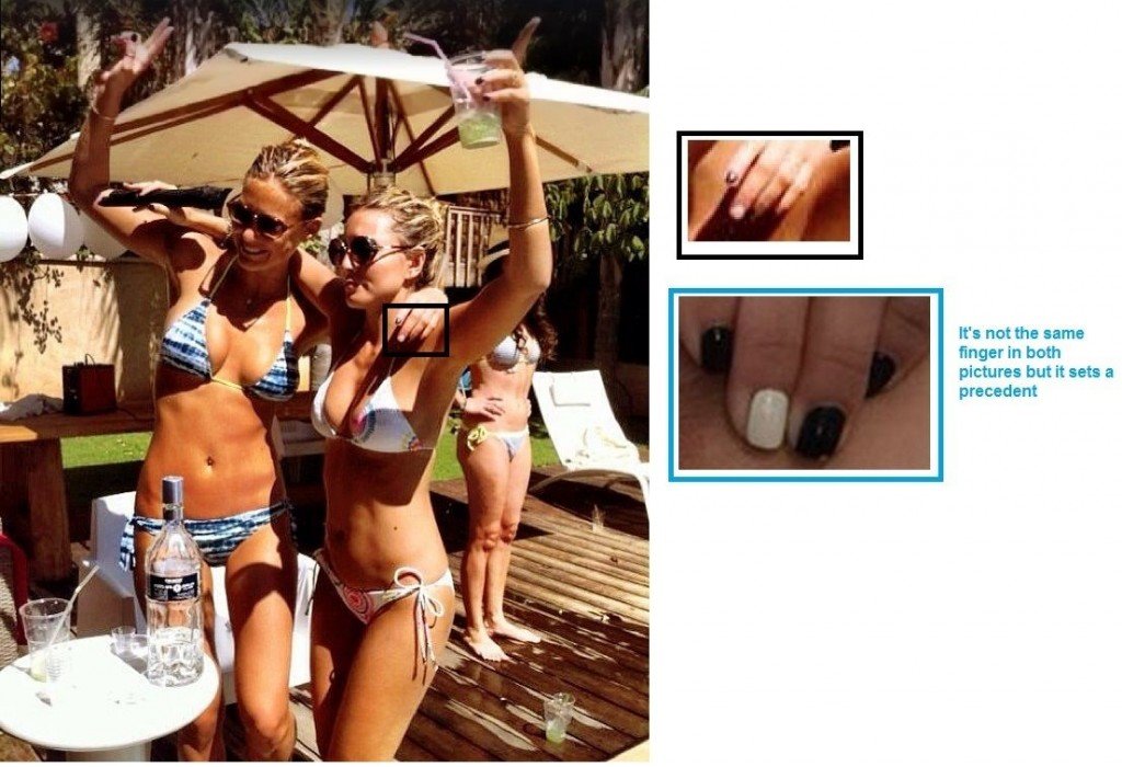 Bar-Refaeli-Photo-Proofs-Esmalte de uñas negro con esmalte blanco en una uña
